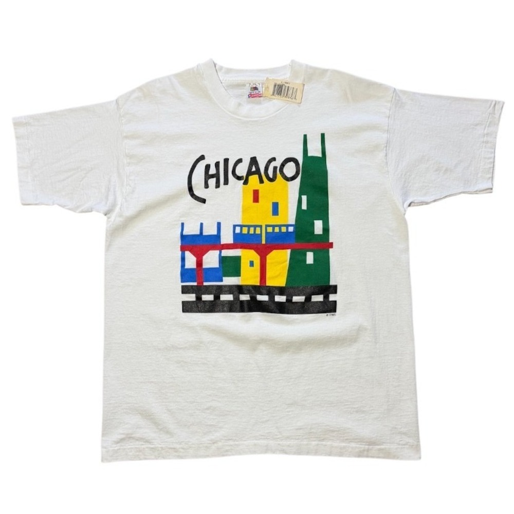 Vintage 90s Deadstock NWT Chicago Skyline Picasso Abstract Art Graphic T-shirt